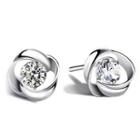 925 Sterling Silver Rhinestone Flower Earring 1 Pair - White - One Size