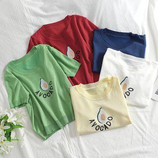 Round-neck Avocado Embroidered Top