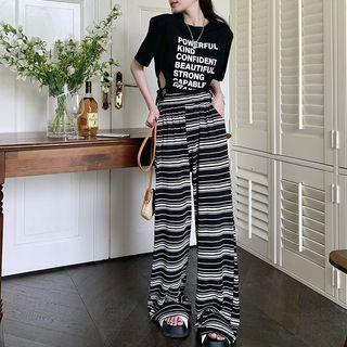Striped High Waist Wide Leg Pants Stripe - Black & White - One Size