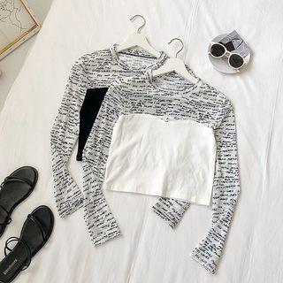 Lettering Mesh Panel Cropped Top