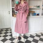Long Cotton Trench Coat In Pink Pink - One Size