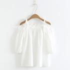 Elbow-sleeve Cold Shoulder Top White - One Size
