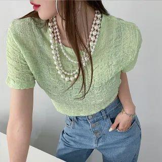 Round-neck Textured Crop Top