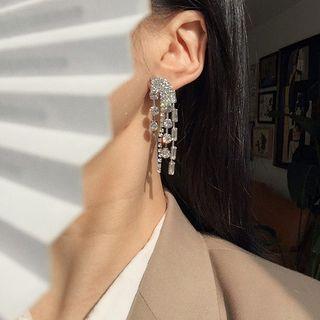 Rhinestone Fringed Earring 1 Pair - S925 Silver Needle - One Size