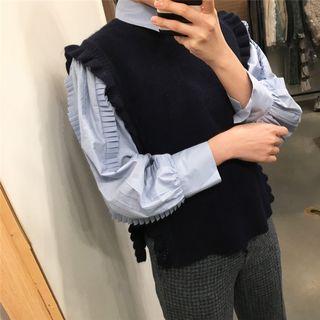 Frill Trim Shirt / Knit Vest