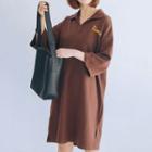 Letter Elbow-sleeve Collared Dress