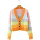Striped V-neck Cardigan W56 - Stripe - Multicolor - One Size