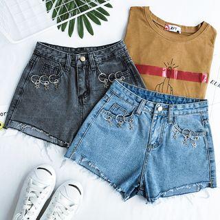 Ring-accent Denim Shorts