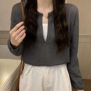 Mock Two Piece V-neck Cropped Top