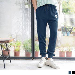 Couple Letter Embroidered Gather-cuff Sweatpants