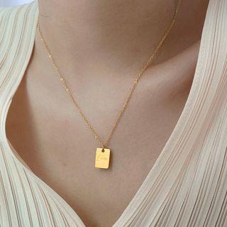 Stainless Steel Tag Pendant Necklace K23 - Gold - One Size