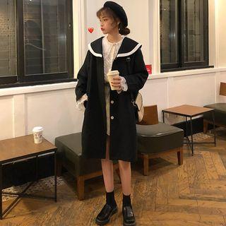 Sailor Collared Single Breasted Coat Black - One Size