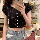Short-sleeve Printed Button Knit Top