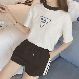 Set: Printed Short Sleeve T-shirt + Drawstring Shorts