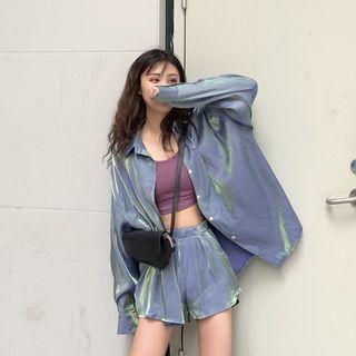 Long-sleeve Plain Shirt / Wide Leg Shorts