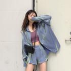 Long-sleeve Plain Shirt / Wide Leg Shorts