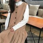 Frilled Long-sleeve Loose-fit Blouse / Pleated Tank Dress