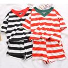 Set: Striped Short-sleeve V-neck T-shirt + Shorts