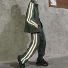 Set: Contrast Lining Zip Jacket + Pants