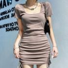 Short-sleeve Square Neck Drawstring Bodycon Dress