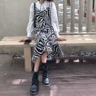 Puff-sleeve Shirt / Spaghetti Strap Zebra Print Dress