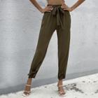 Lace Up Cropped Tapered Dress Pants
