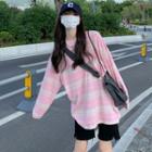 Long-sleeve Striped T-shirt Stripes - Pink - One Size
