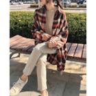 Wool Blend Checked Oversized Shirt Brown - One Size