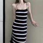 Sleeveless Striped Midi Sheath Dress Stripes - Black & White - One Size
