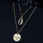 Alloy Rhinestone Pendant Layered Necklace Gold - One Size