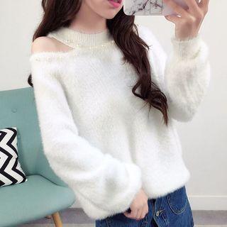 Faux Pearl Accent Cutout Sweater