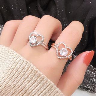 Rhinestone Wire Heart Layered Open Ring