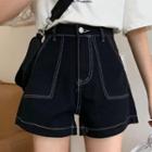 Contrast Stitched Denim Shorts