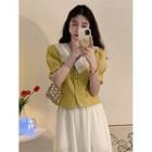 Short-sleeve Contrast Collar Blouse Yellow - One Size