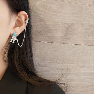 Alloy Astronaut Chained Earring 1 Pair - Aqua Blue & Silver - One Size