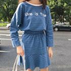 Set: Long-sleeve Striped T-shirt + A-line Mini Skirt