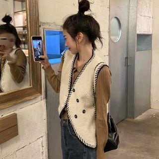 Contrast Stitching Vest Vest - Almond - One Size