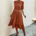 Crochet Panel Short-sleeve Midi A-line Dress