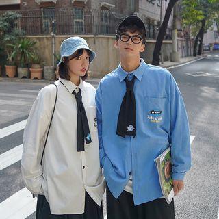 Couple Matching Long-sleeve Print Loose-fit Shirt