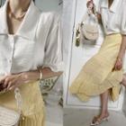 Pointy-collar Button-up Blouse Ivory - One Size