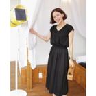 V-neck Band-waist Long Dress