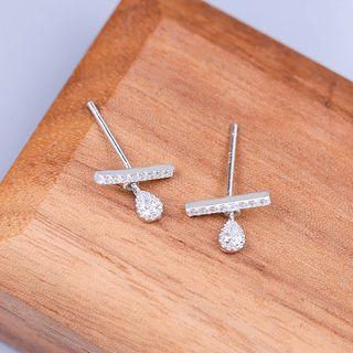 925 Sterling Silver Rhinestone Drop Bar Earring Platinum Plated - One Size