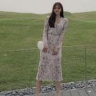 Floral Long-sleeve Midi Dress Almond - One Size
