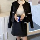 Button Jacket / Mock-neck Lace Top / A-line Skirt