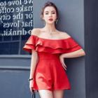 Off-shoulder Ruffle Trim Romper