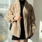Open-front Faux-fur Jacket Beige - One Size