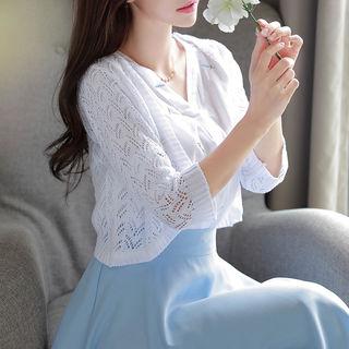 Open-front Pointelle-knit Bolero