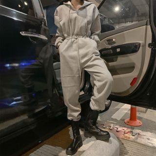 Hooded Zip-up Napped Jumpsuit