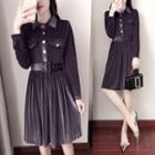 Long-sleeve Velvet Dress With Belt