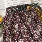 Brushed Pleated Floral Midi Skirt
